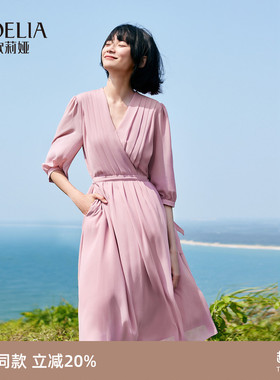 歌莉娅法式连衣裙气质女夏季微胖显瘦V领时尚a字茶歇裙1A8C4K1Y0