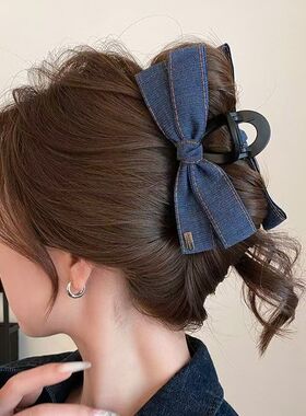 韩系时髦牛仔蝴蝶结抓夹女2026新款时尚高级感发夹后脑勺鲨鱼夹子
