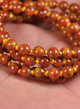天然玛瑙多圈手串鸡油黄佛珠手链