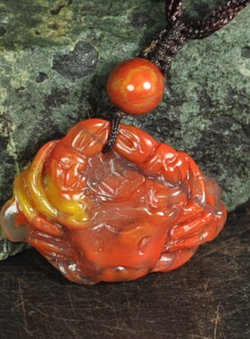 缟玛瑙螃蟹铜钱鸡油黄毛衣链