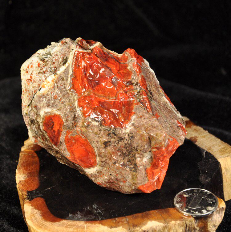 天然北票战国红缟玛瑙原石鸡血红毛料辽宁朝阳 矿标 摆件 h-181号