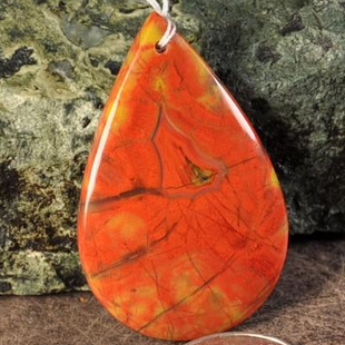 象眼象形精品天然北票战国红缟玛瑙水滴吊坠毛衣链男款女款鸡血红