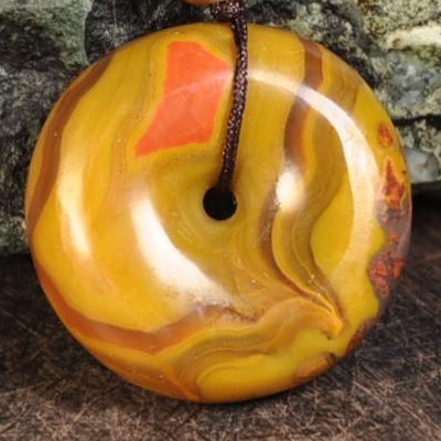 精品宣化上谷天然蒙料战国红玛瑙平安扣吊坠挂件鸡油黄男女a92811