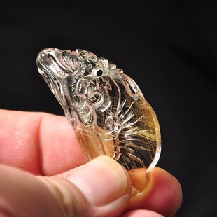 精品天然钛金发水晶石蝙蝠铜钱雕件女男款挂件吊坠毛衣链福在眼前