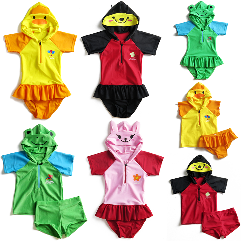 儿童泳衣 卡通男女童短袖连体防晒大小孩宝宝婴幼儿分体泳装