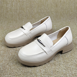 女一脚蹬休闲百搭单鞋 英伦风真皮厚底乐福鞋 商场断码 头层羊皮女鞋