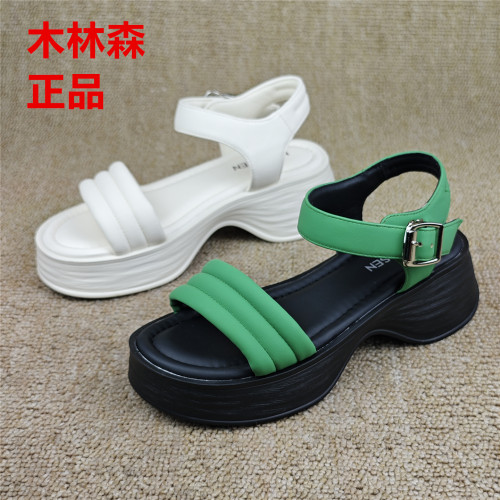 夏季女厚底一字带增高舒适凉鞋