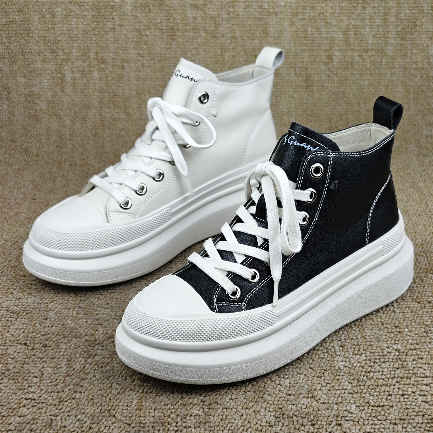 断码处理真皮女鞋厚底增高小白鞋