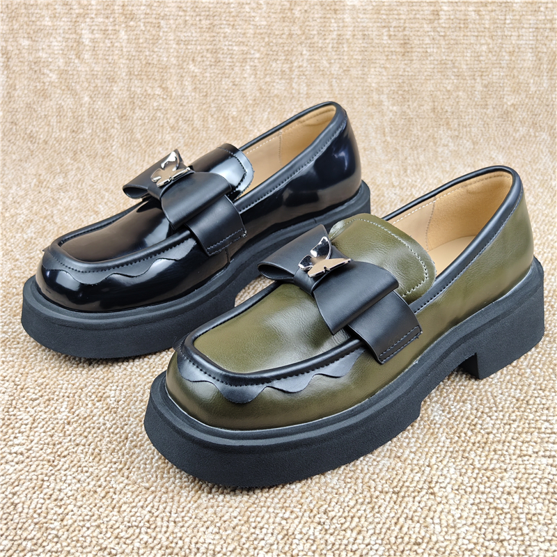 真皮厚底圆头一脚蹬乐福鞋