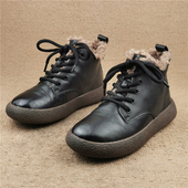 35码 真皮加绒女短靴头层牛皮系带休闲棉鞋 孤品撤柜断码 处理女鞋