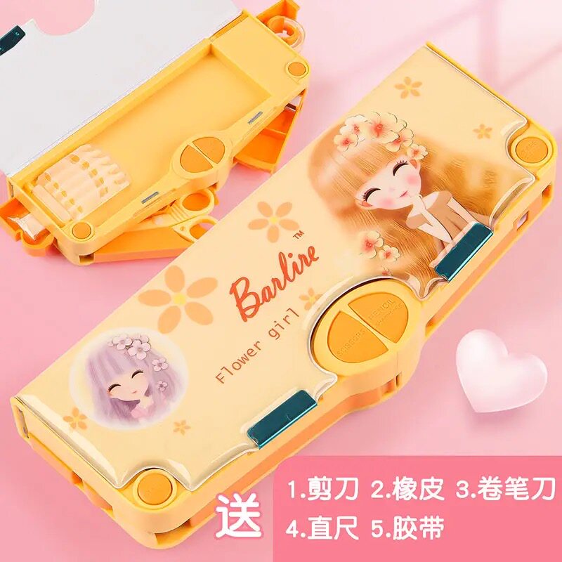 花花姑娘小女孩铅笔盒多功能幼儿园学生文具笔盒女生新款动漫笔盒