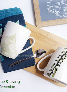 欧式Botanic小清新绿叶ins文艺陶瓷办公室水杯子咖啡牛奶马克杯