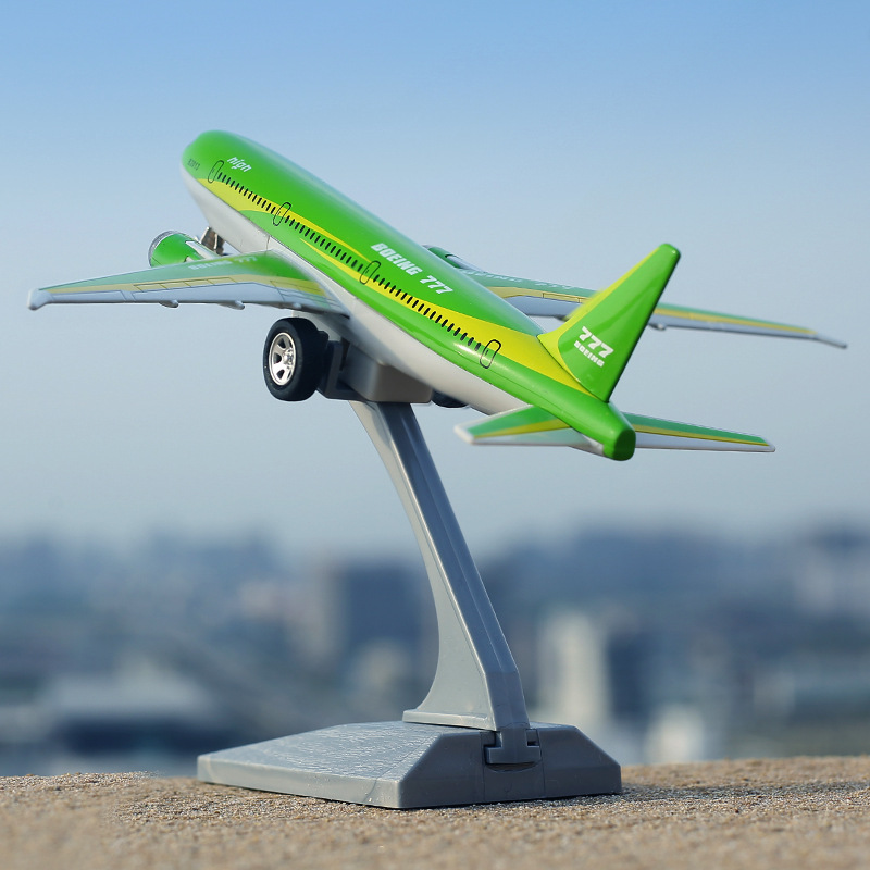 彩珀7寸波音777合金飞机回力声光玩具模型带支架彩盒装51473盒装