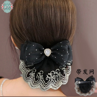 希子新款高端发饰发网兜职业头花发兜套盘头发卡黑色法式发夹女士