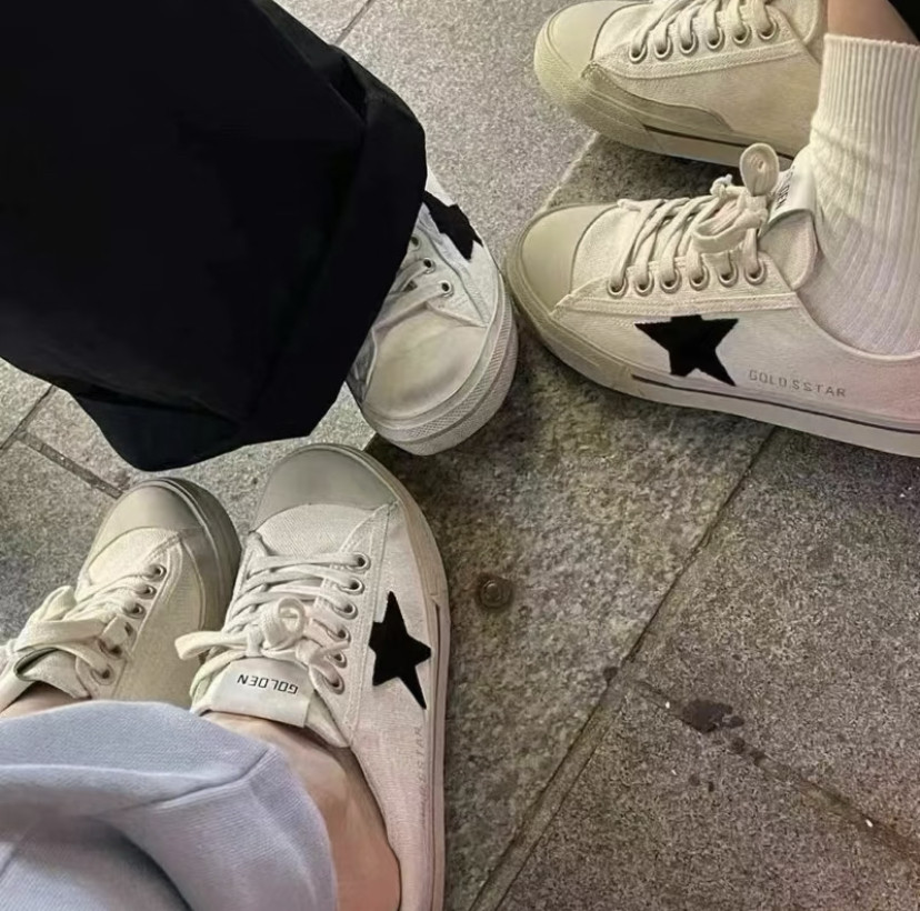 东大门复古做旧星星小脏鞋女平底休闲系带板鞋帆布一脚蹬女鞋