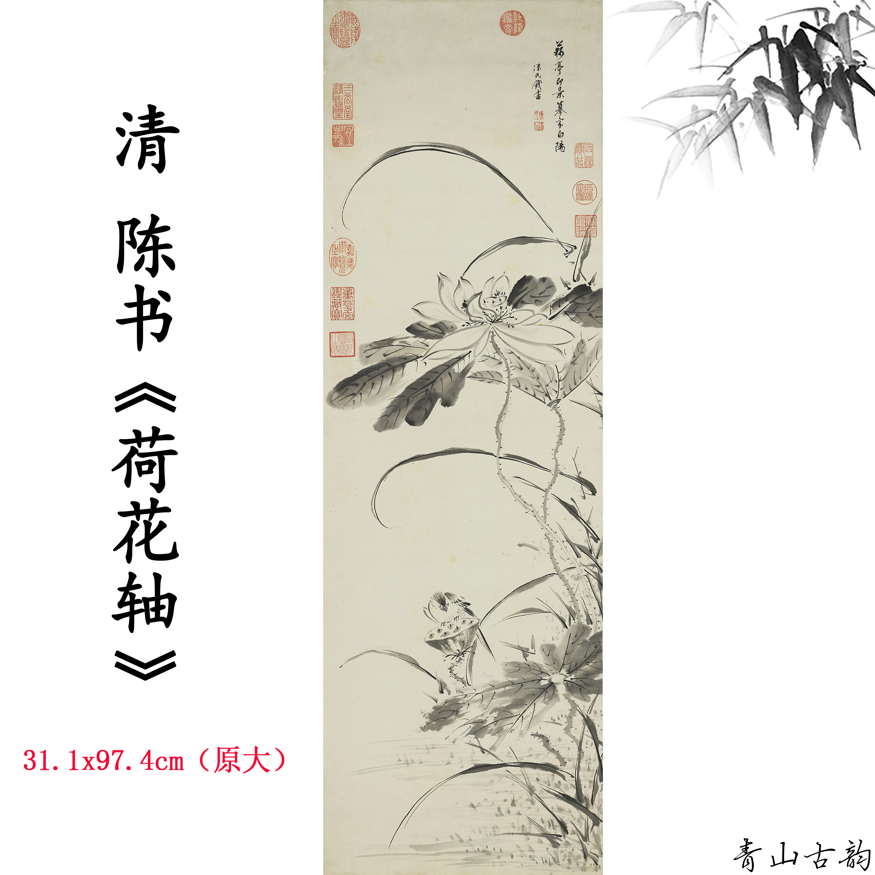 清代 陈书 荷花轴 水墨花卉国画装饰画高清喷绘复制临摹范本图片