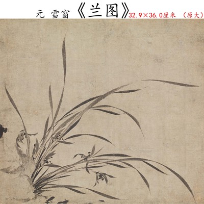 1:1元 雪窗 兰图国画兰花32.9×36厘米古画高清微喷复制临摹手稿