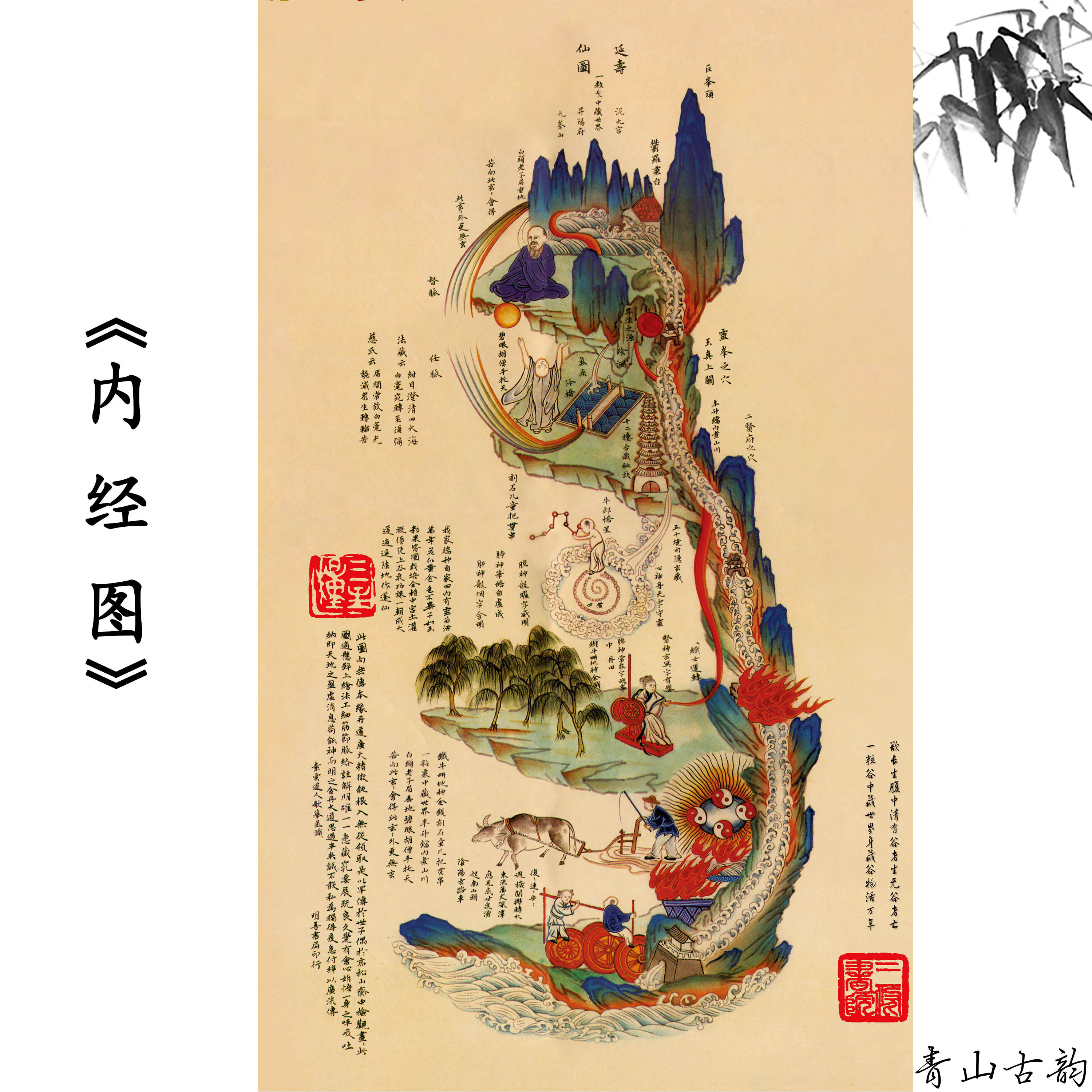 《内经图》中医挂画装饰画画芯微喷养生茶馆仿古字画卷轴,家居饰品,国画,淘宝优惠券,粉丝福利购,淘宝优惠卷