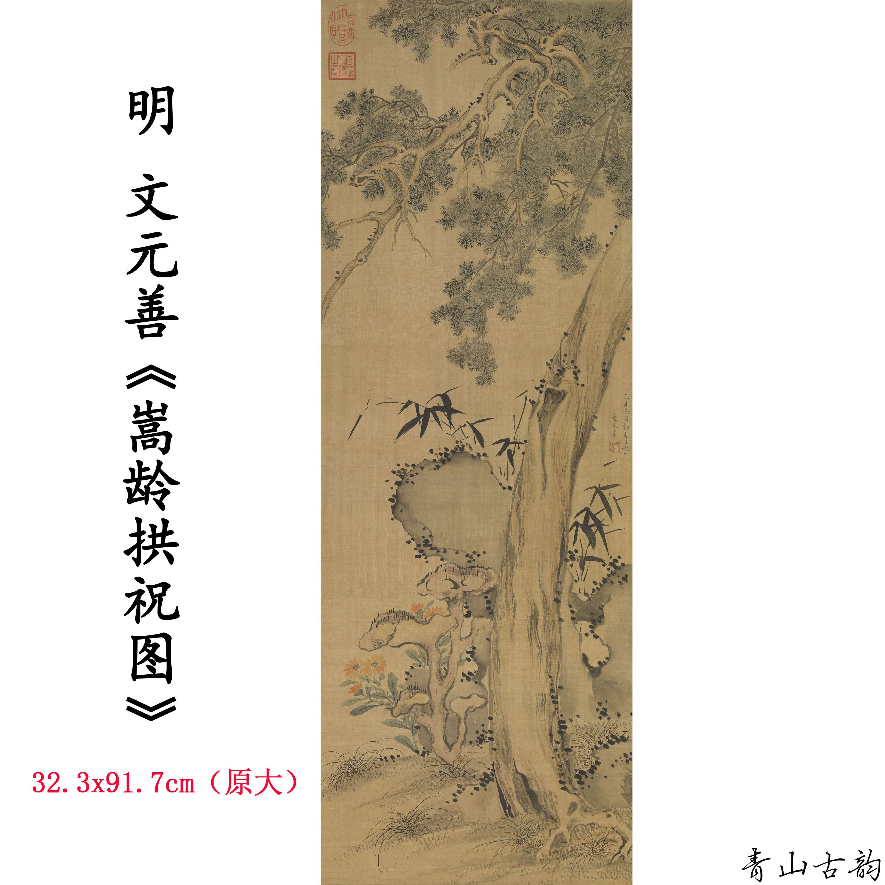 1:1明文元善嵩龄拱祝图 含祝寿意国画装饰画高清喷绘复制临摹范