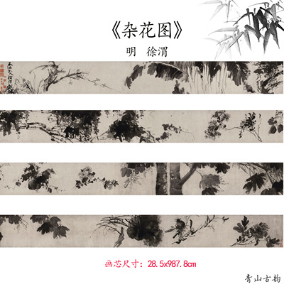 新品1:1明 徐渭 杂花图 植物画卷仿古字画高清微喷复制临摹范本