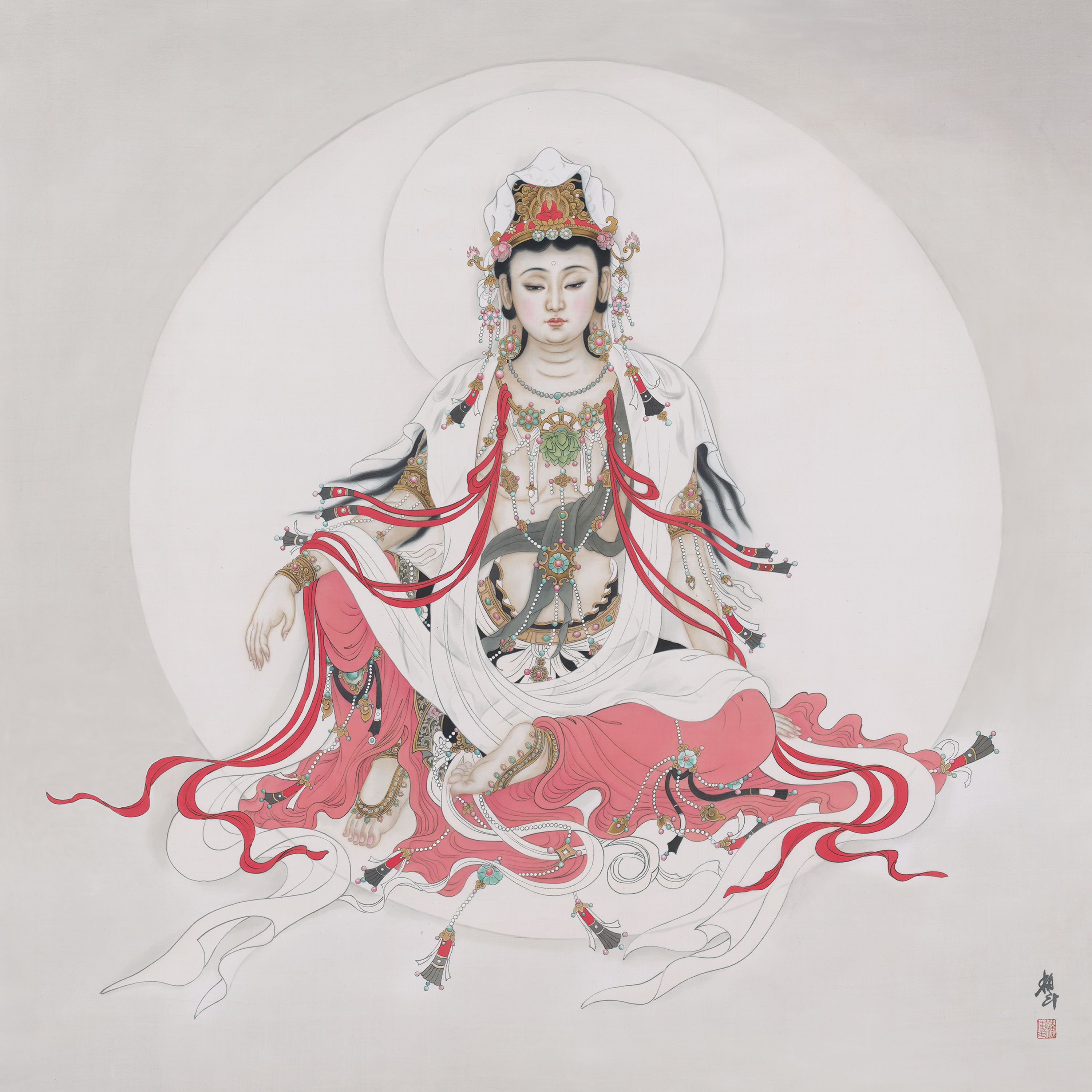 新品 菩萨 唐卡水月观音慈悲挂画超清微喷复制装饰画临摹手稿