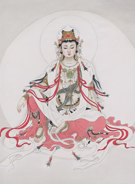唐卡水月观音挂画装饰画手稿