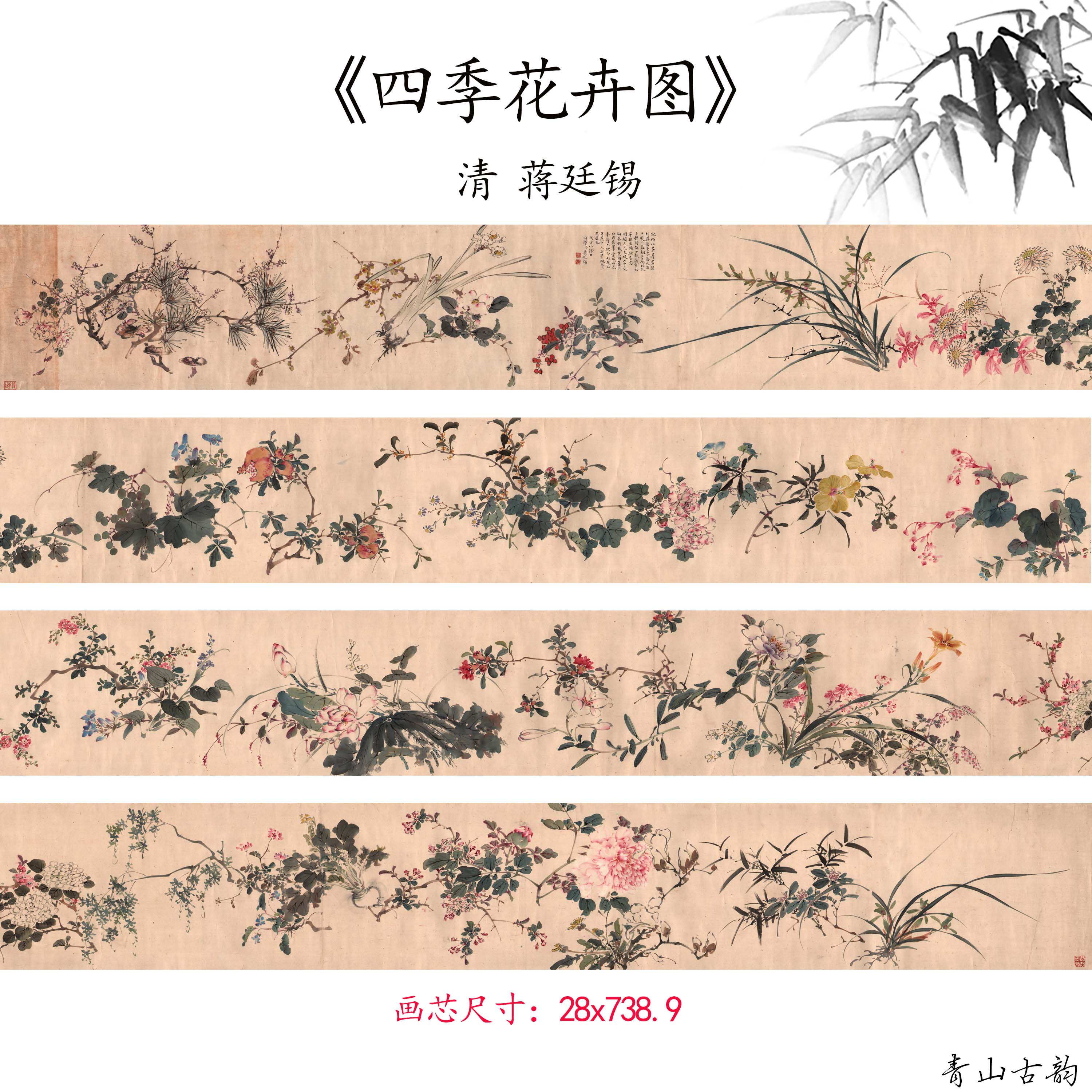 新品清蒋廷锡 四季花卉图 花卉画卷仿古字画高清微喷复制临摹范本