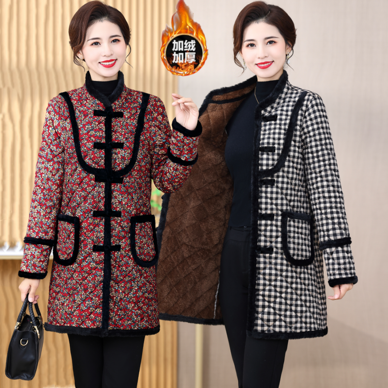 民族风妈妈秋冬新款加绒棉袄中老年女士唐装棉服大码中长棉衣外套,女装/女士精品,中老年女装,淘宝优惠券,粉丝福利购,淘宝优惠卷