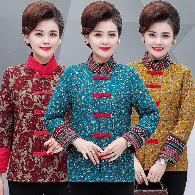 中老年女装秋冬复古盘扣短款棉衣时尚妈妈装民族风唐装小棉袄外套