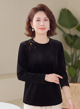 韩版妈妈装金丝绒显瘦长袖T恤女