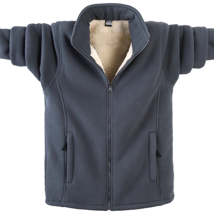 加绒男士秋冬季摇粒绒纯色夹克秋季拉链上衣加厚外套冬装加肥加大