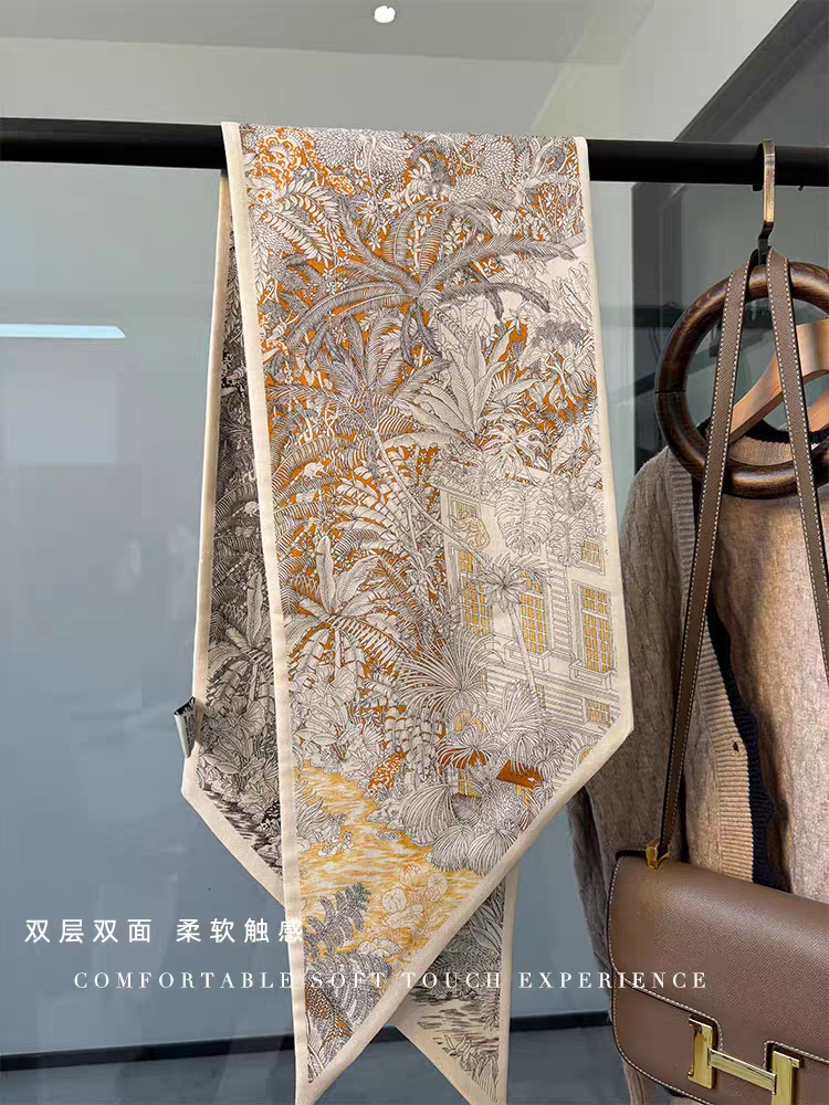 米黄配奶白！福宝丝毛围巾女春秋季真丝羊毛长款围脖飘带领巾两用