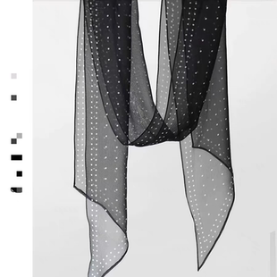 赫本桑蚕丝真丝乔其纱黑白小波点长条丝巾法式薄款飘带围巾女