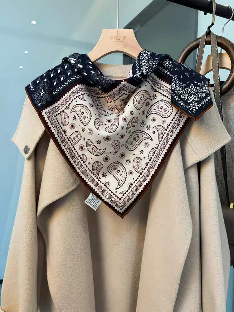 意大利四格腰果！真丝羊毛围巾女秋冬季丝毛领巾多功能中方巾披肩