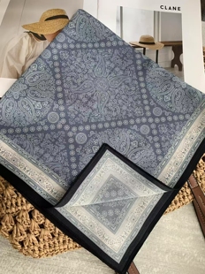 佩斯利老钱风！轻奢100%桑蚕丝真丝双绉围巾女夏季小方巾装饰领巾