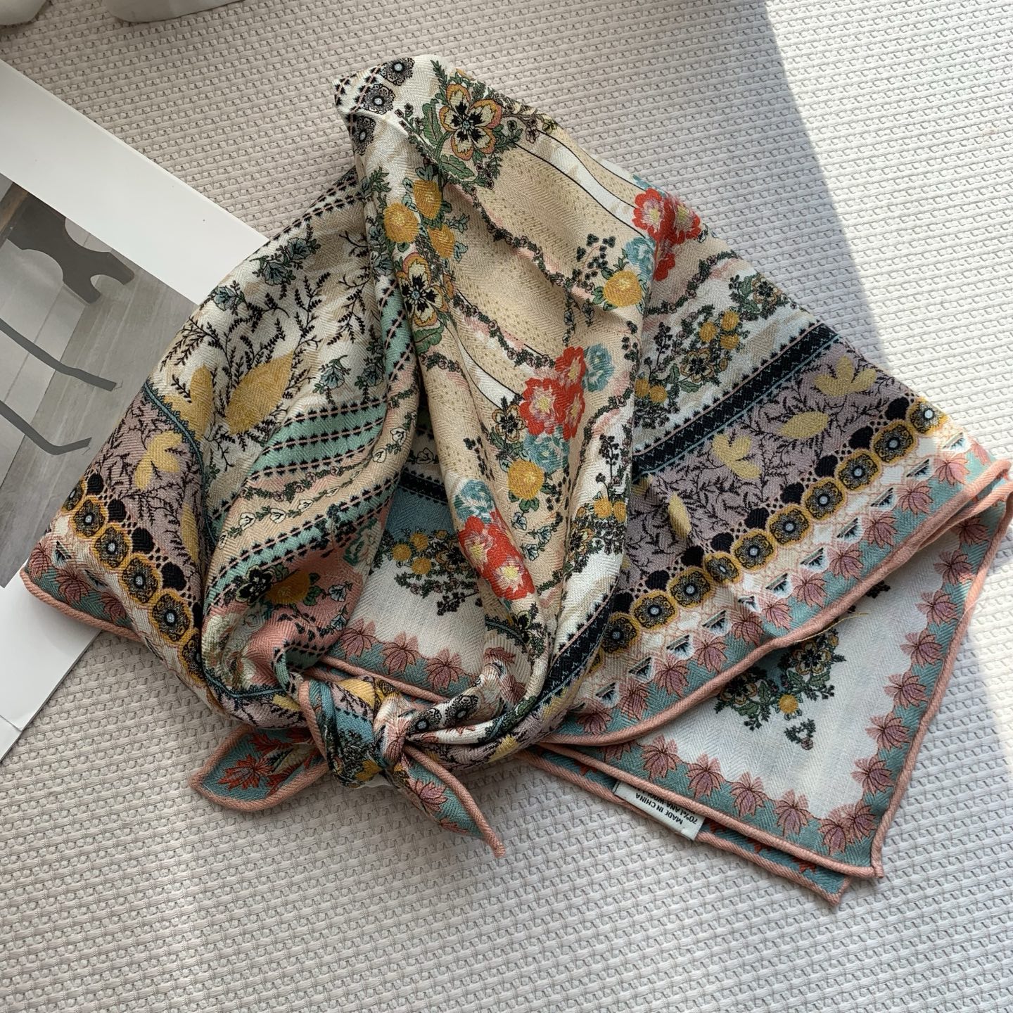 【波西米亚风】真丝羊毛方巾秋冬季暖色丝巾62cm丝毛围巾保暖