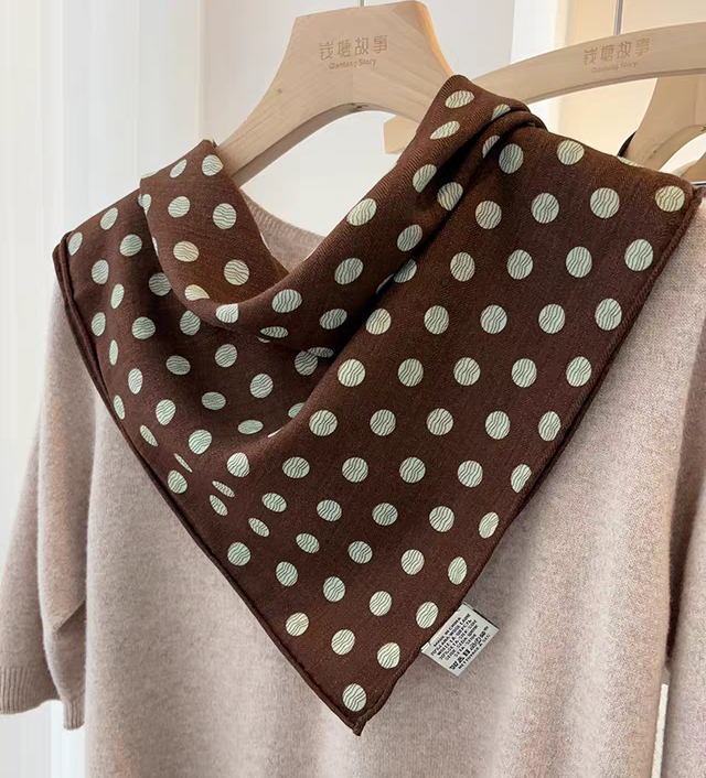 绿咖波点 老钱风真丝羊毛围巾女秋冬季丝毛丝巾高级感系脖方巾65