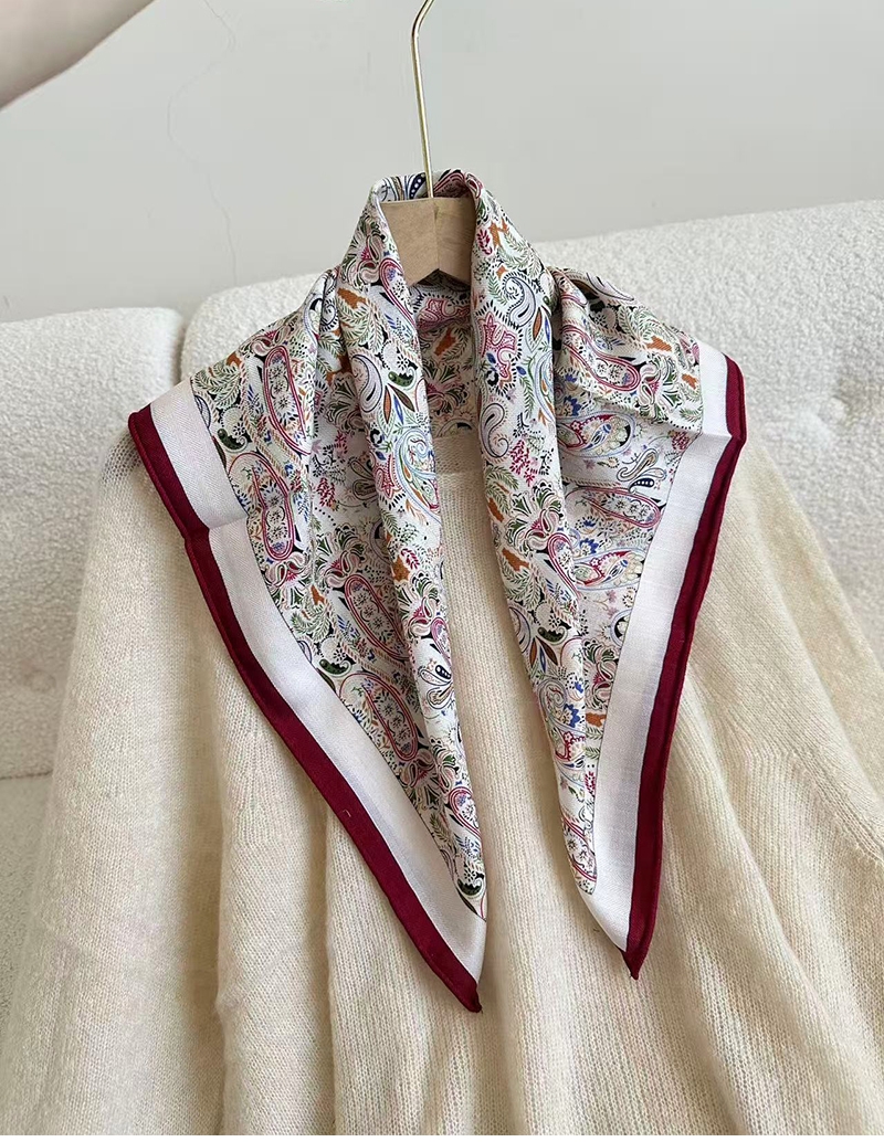 【春色摇曳】双面异色时尚腰果花手卷边丝毛围巾中方巾62cm