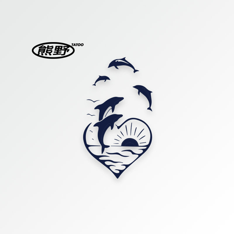 熊野|跃出海面的海豚和飞鸟 简约ins风锁骨个性防水原宿纹身贴