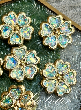 H34 25mm手工制作蓝色闪耀花朵钮扣 甜蜜时光