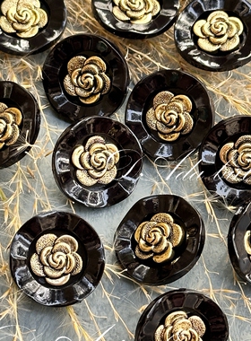 M183 21mm黑色蔷薇花复古钮扣 再说一遍爱你