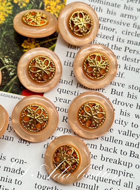 v071 18mm桔色珠光金装饰复古钮扣 小可爱小娇气