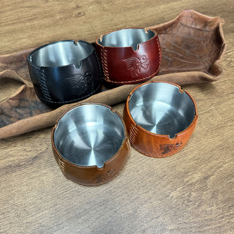 真皮烟灰缸全手工缝制头层牛皮高档烟灰缸做工精致不锈钢烟灰缸