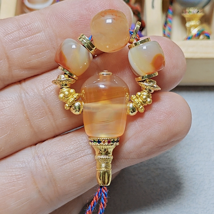 精品缠丝玛瑙文玩配饰三通套装星月菩提手串佛珠搭配文玩配饰