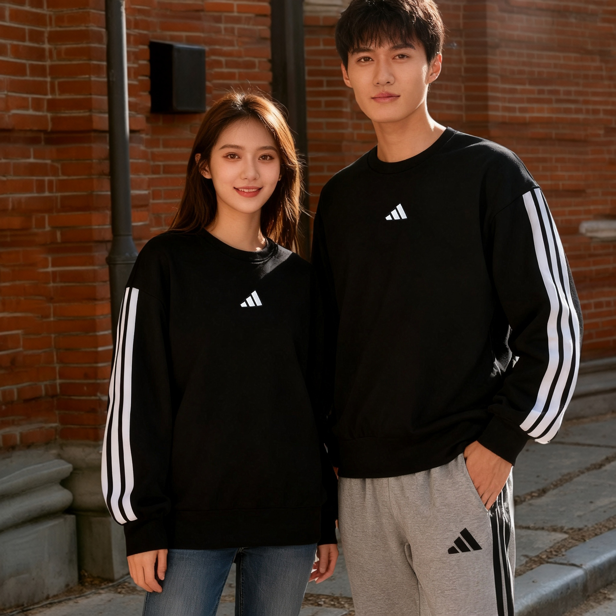 Adidas阿迪达斯官方正品2025秋冬新款宽松运动服情侣加绒圆领卫衣