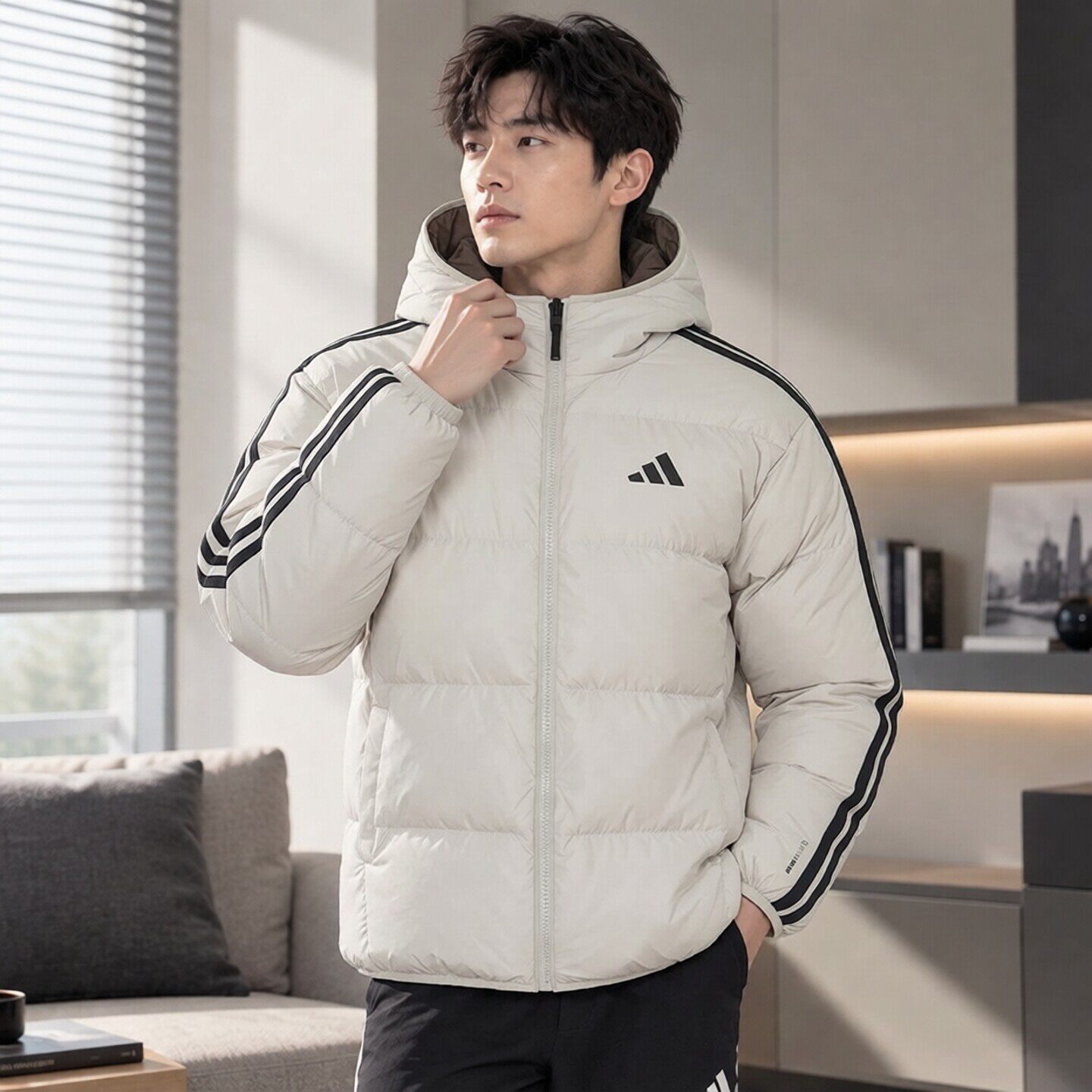 阿迪达斯男士运动服冬季连帽双面穿羽绒服鸭绒填充保暖户外外套