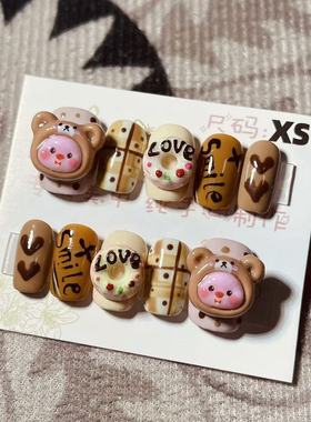 【D413】短方梯XS号 穿戴甲美甲光疗甲指甲片新娘甲假指甲贴片