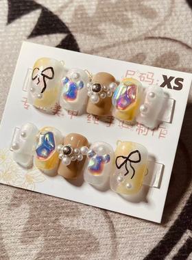 【D568】短方梯XS号 穿戴甲美甲光疗甲指甲片新娘甲假指甲贴片