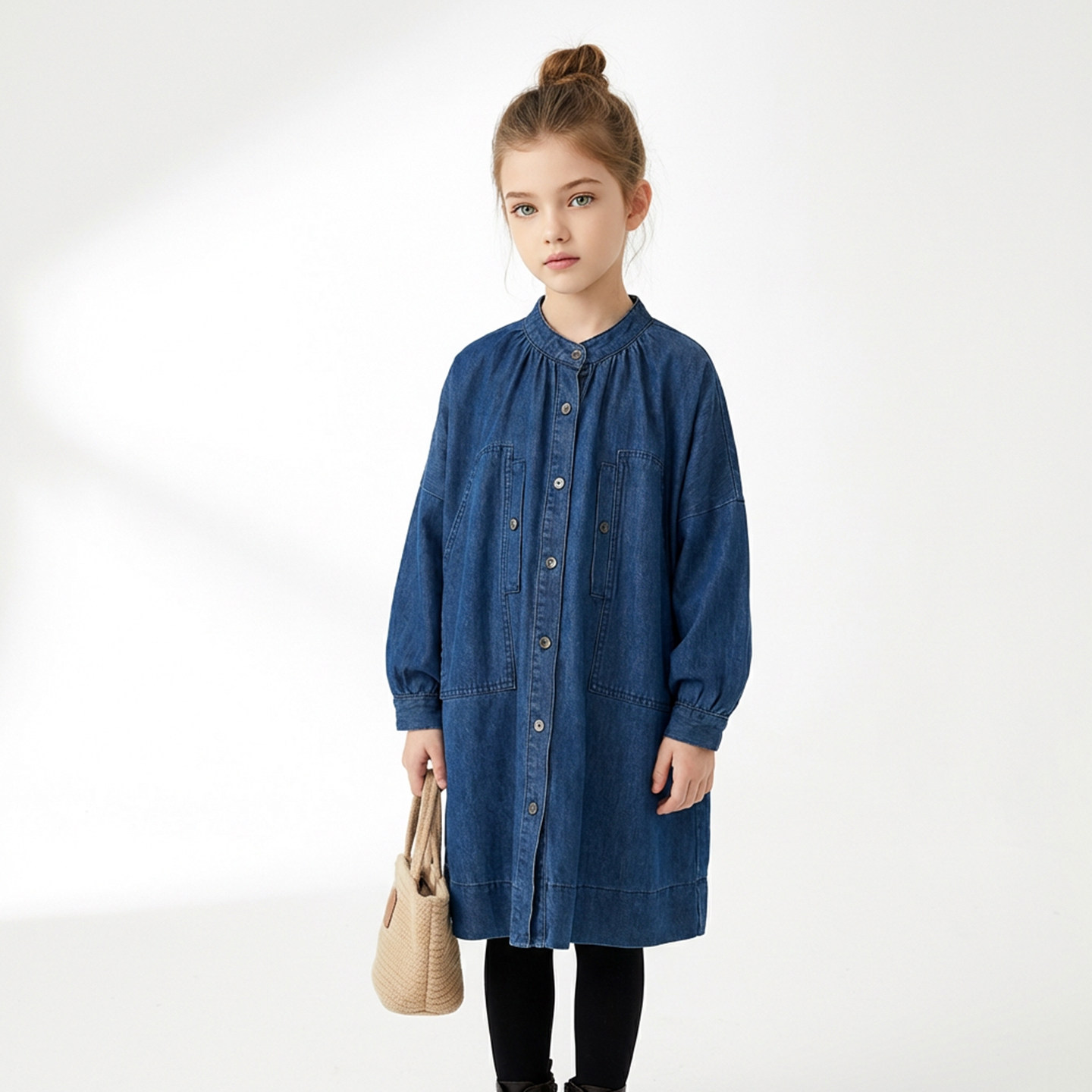 Hello Emily童装2026新款时髦春装连衣裙女童长袖蓝色牛仔裙1038