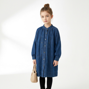 连衣裙女童长袖 Hello 时髦春装 2026新款 蓝色牛仔裙1038 Emily童装